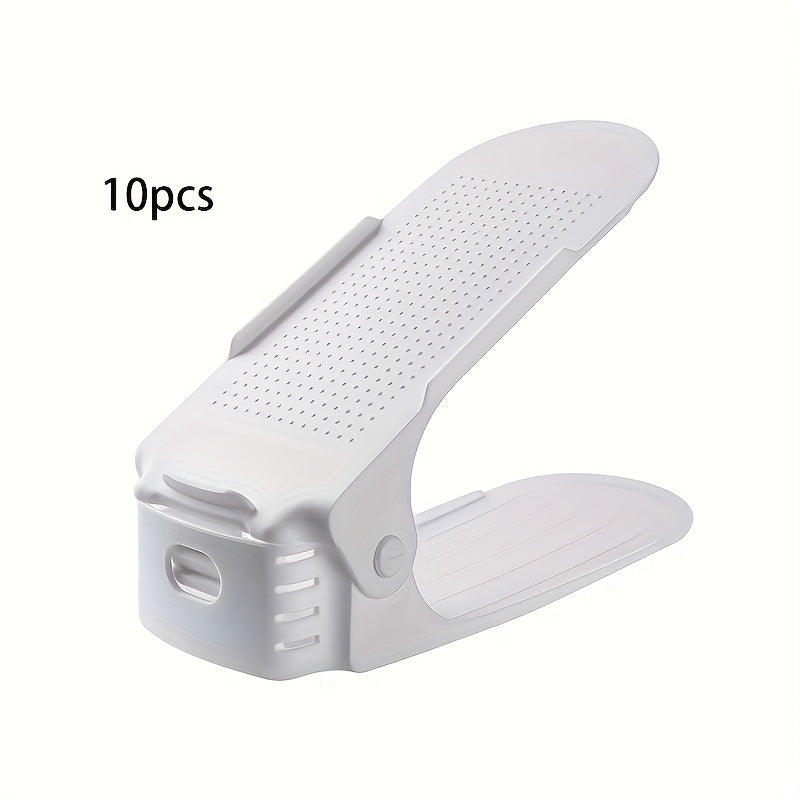 Регулируемая складная обувная полка на 10 пар - Компактное пластиковое решение для хранения в прихожих, спальнях и общежитиях - Двухуровневый дизайн максимизирует пространство - Удобное решение для хранения обуви в домашних условиях для обувных шкафов