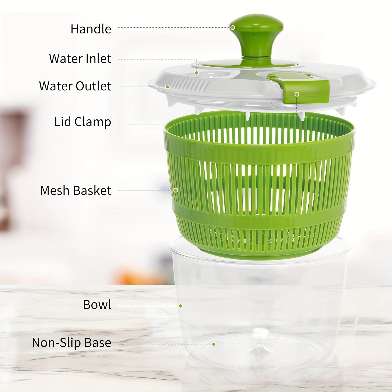 Plastic Salad Spinner with Filter Basket for Drying Fruits and Vegetables