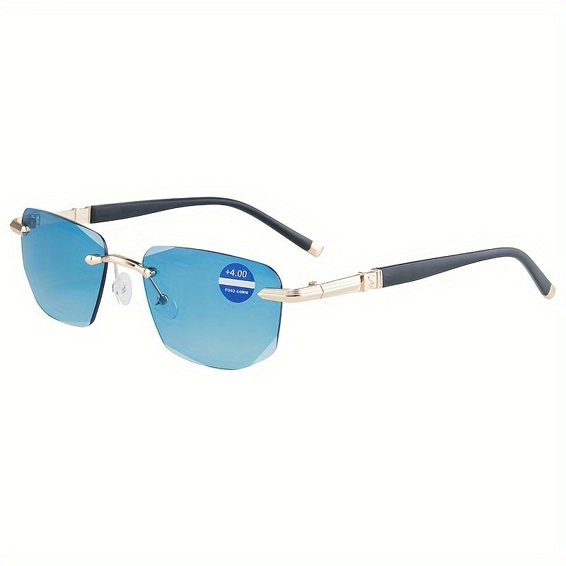 Unisex Blue Faceted Lens Reading Glasses with Metal Frame