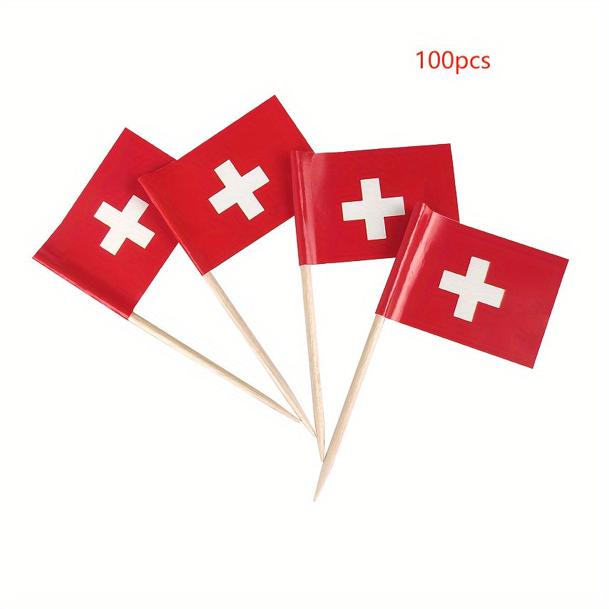 100 Swiss Flag Toothpick Flags for BBQs, Pizza, Cheese, Party Buffets