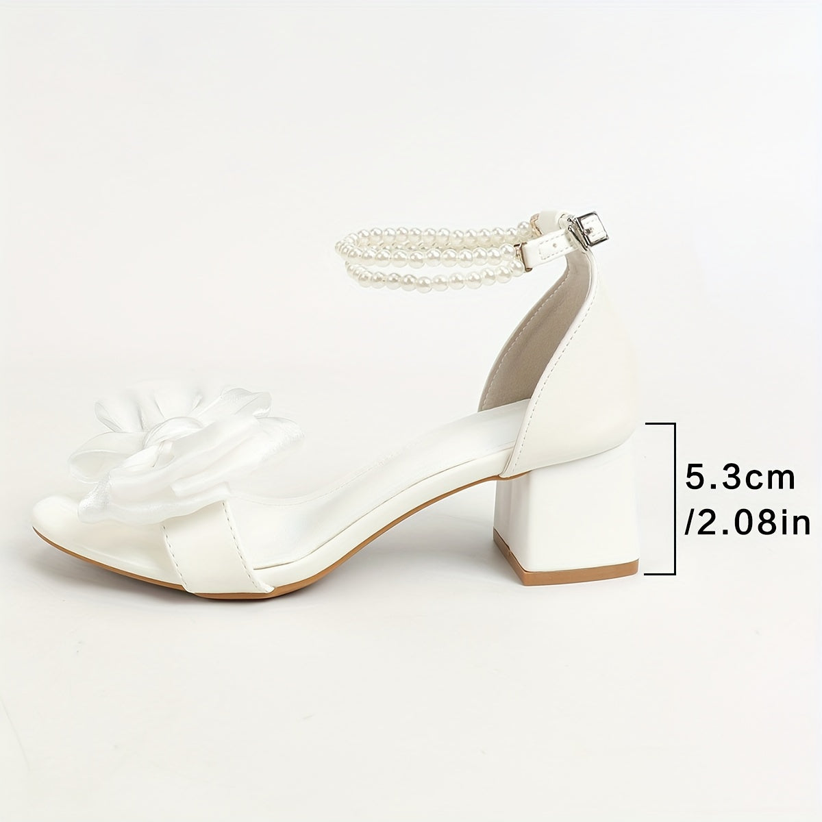 Low Heeled Sandals with Bow Decor Faux Pearl Ankle Strap for Evening Wear
