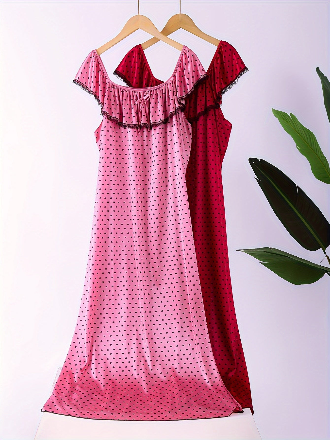 Women's Pajama Set Heart Print Long Sleeve Dress Sleepwear