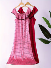 Women's Pajama Set Heart Print Long Sleeve Dress Sleepwear