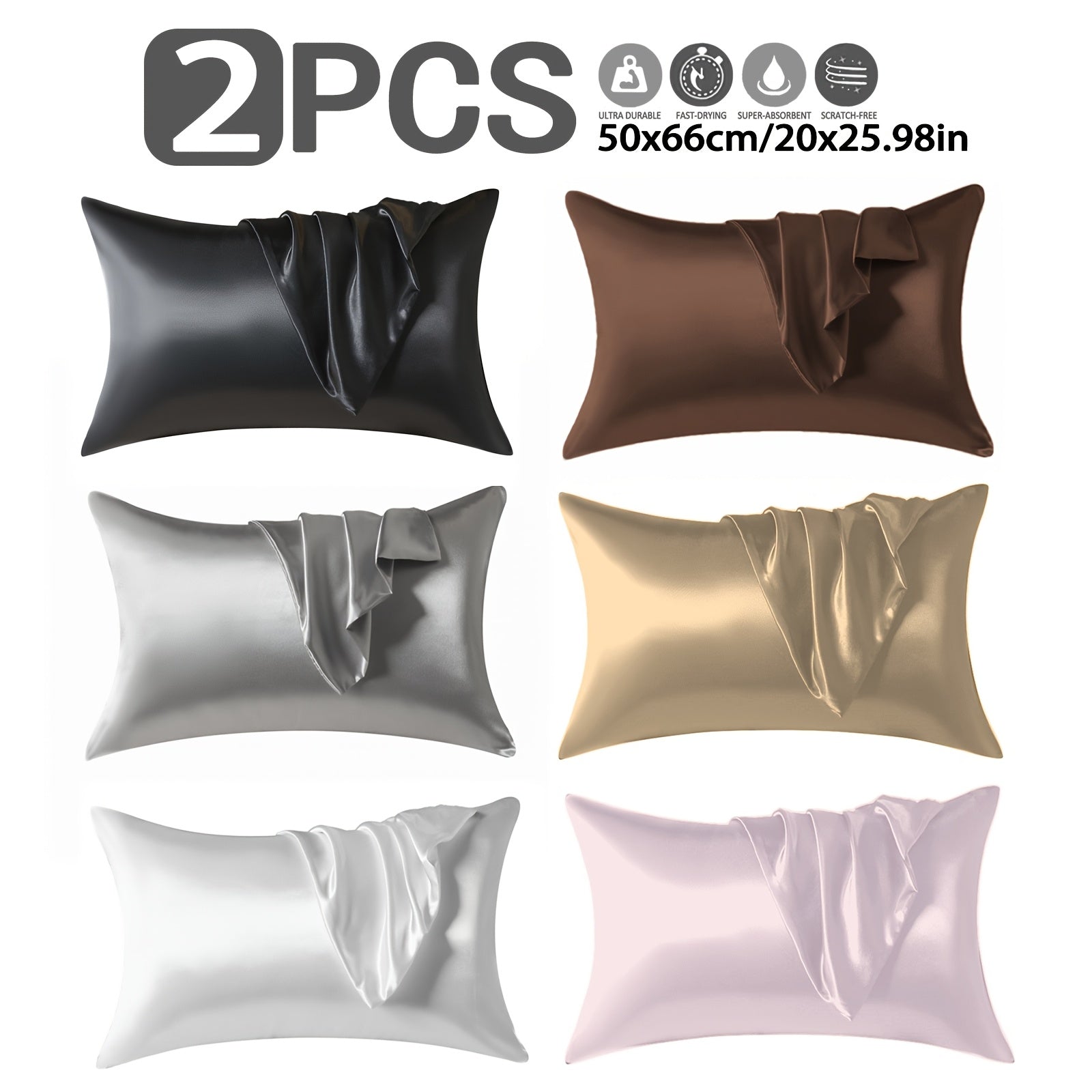 Luxury Satin Pillow Covers 50.8x66.04cm Breathable Soft Skin-Friendly
