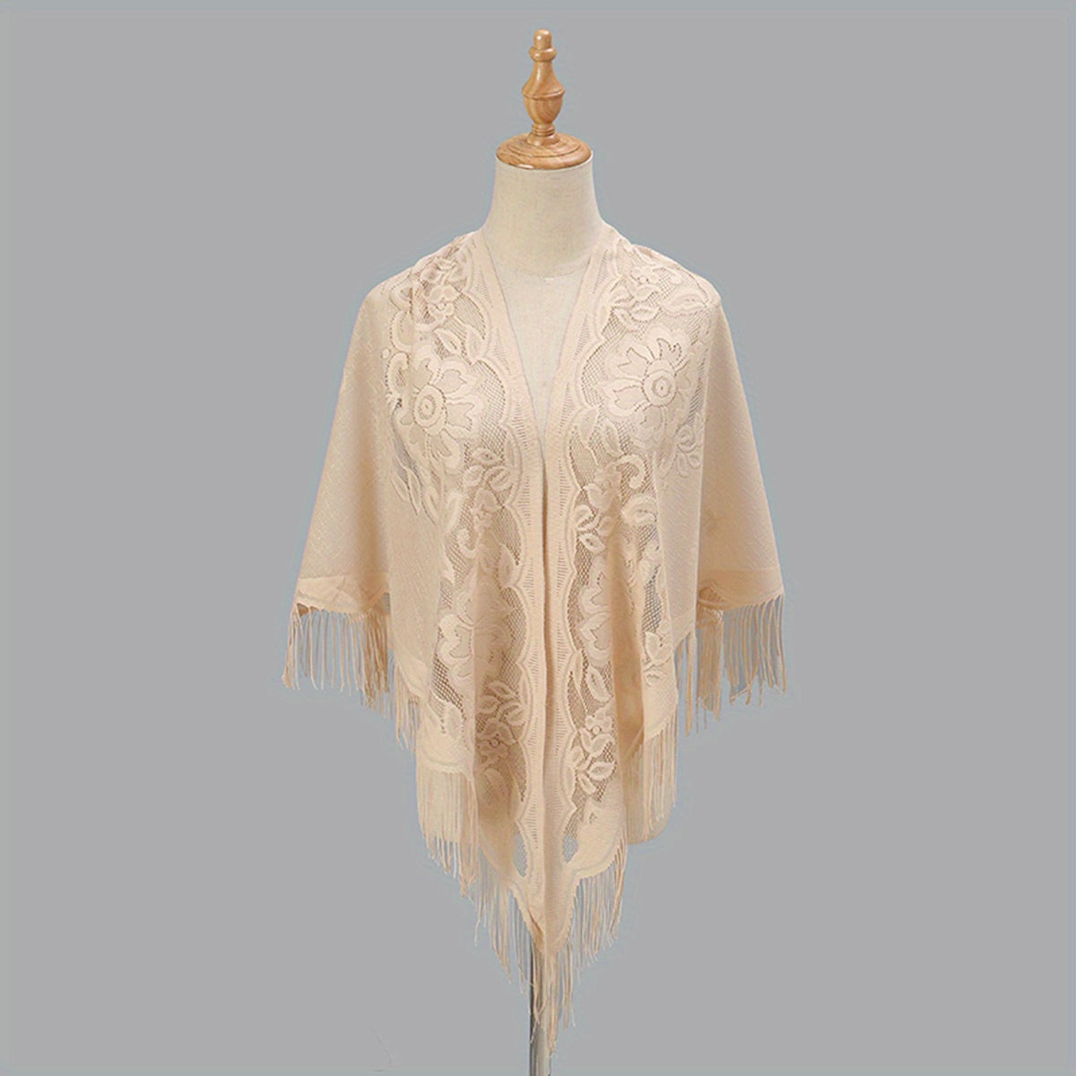 Elegant Women's Cardigan Shawl with Monochrome Lace Tassel Embroidery