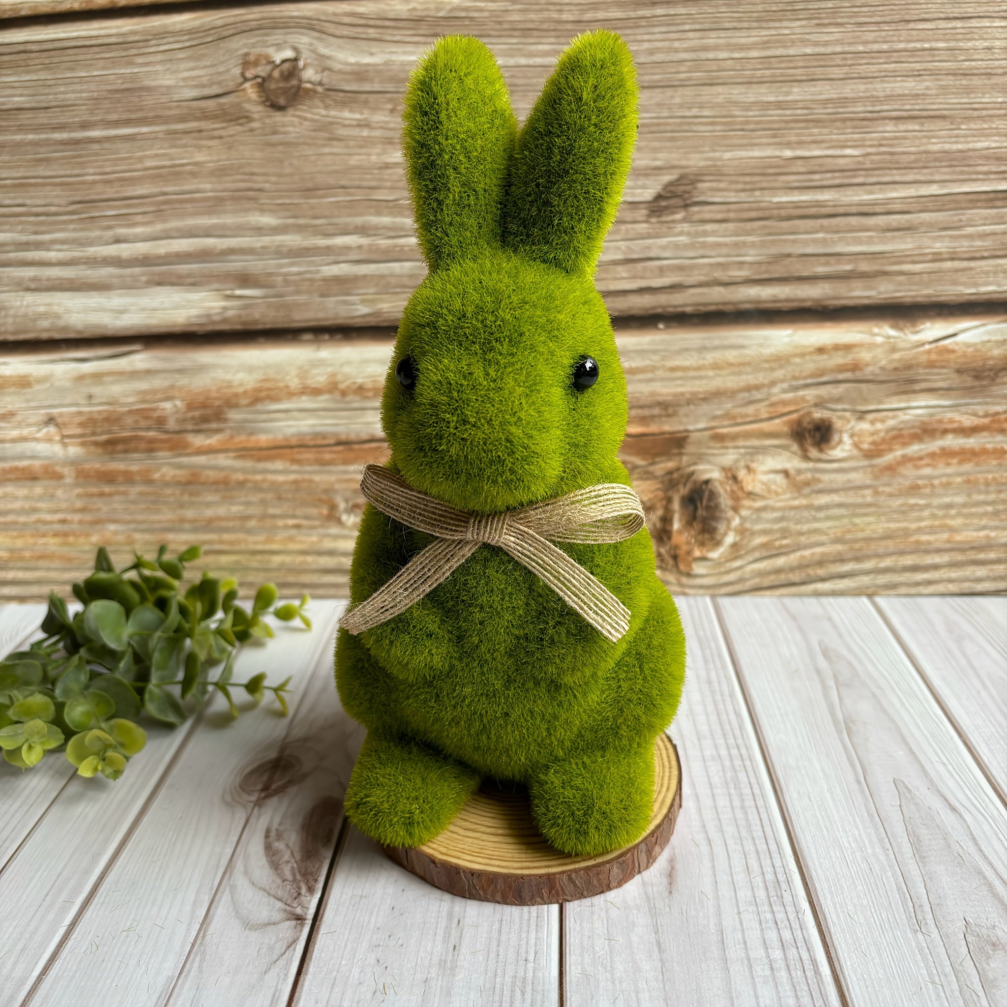 Green Flocked Bunny Garden Statue 16.76cm Easter Spring Yard Decor Outdoor Plastic