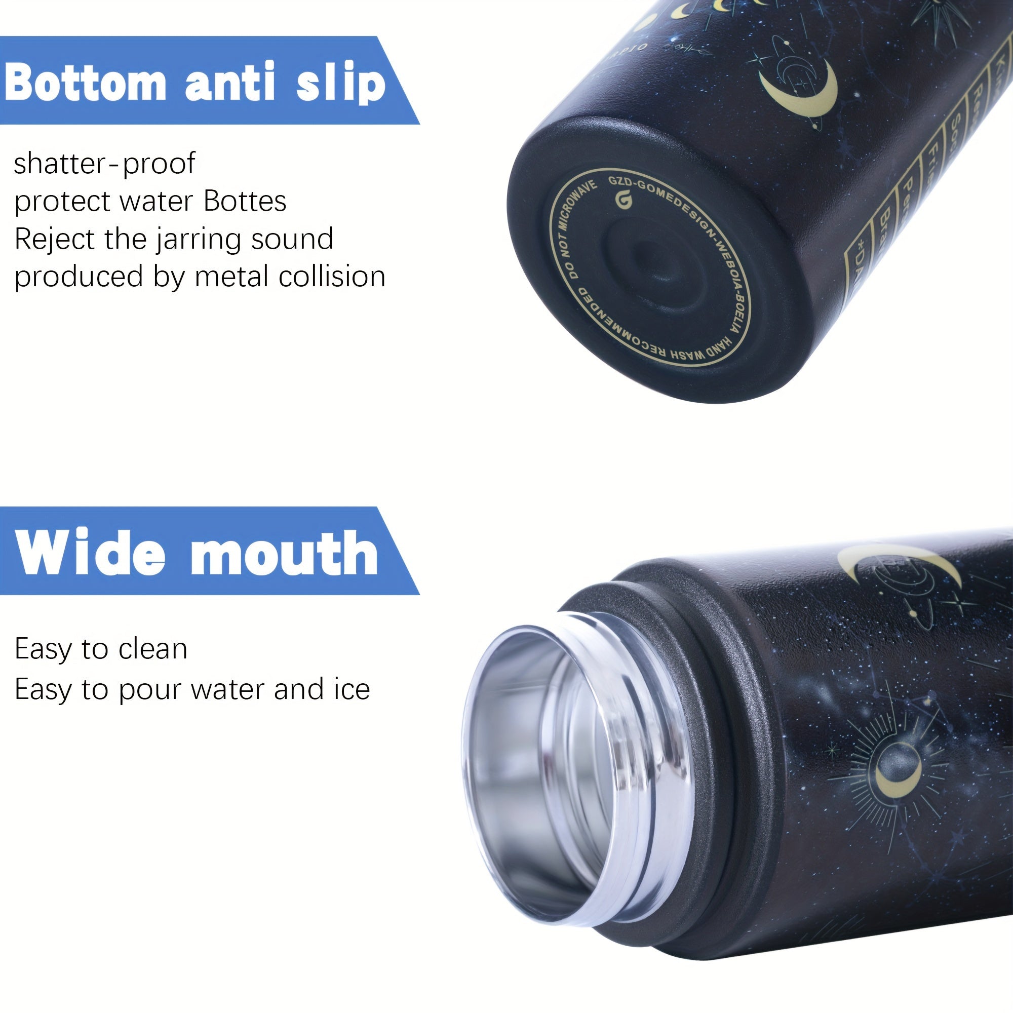 1 dona zanglamas po'latdan yasalgan zodiak suv shishasi qopqoq, qalamcha va ikki qavatli vakuum izolyatsiyasi bilan - sayohat, ochiq havoda faoliyatlar yoki tug'ilgan kun sovg'asi sifatida ideal. Halloween partiyalari yoki xona bezaklari uchun ajoyib.