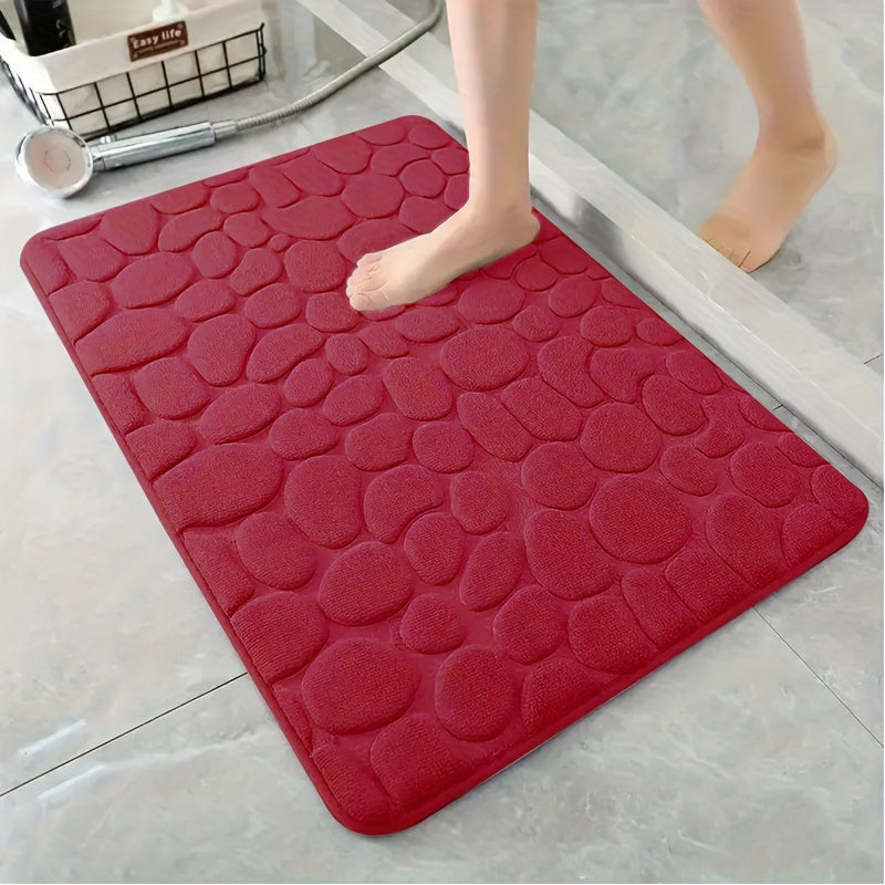 Coral Fleece Bathroom Mat Non-Slip Quick-Dry Low Pile Plush Polyester Pebble Pattern