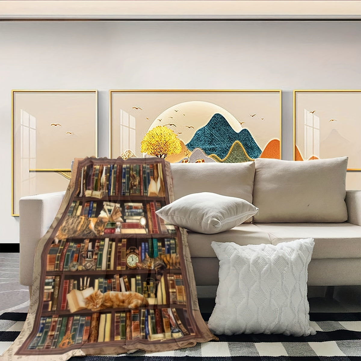 Flannel Throw Blanket for Book Lovers and Cats Cozy Reading Gift 50x60 Inches