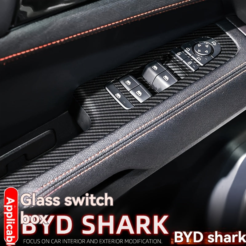 Набор из 4 пластиковых панелей с текстурой карбона для ручек дверей и переключателей окон для автомобиля, черный с оранжевыми акцентами