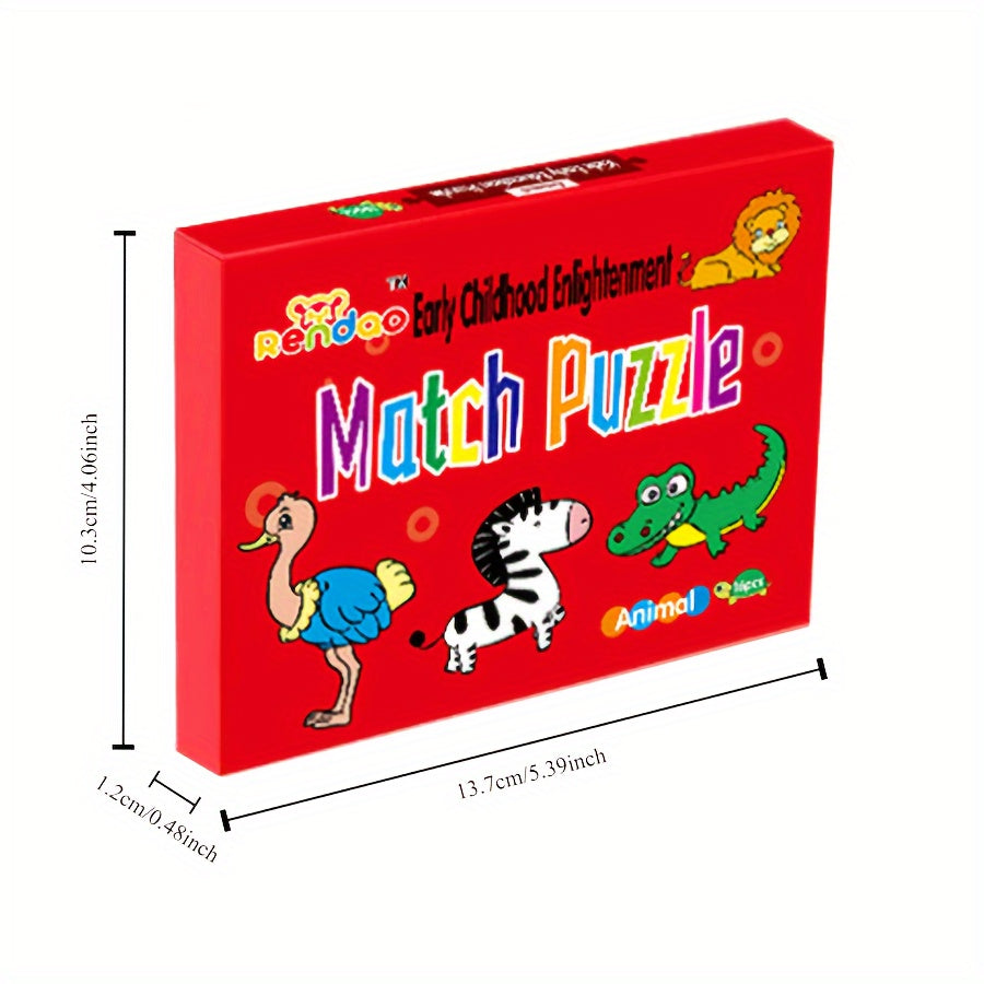 32pcs Animal and Fruit Themed Match Puzzle Flash Cards for Children Ages 3-8