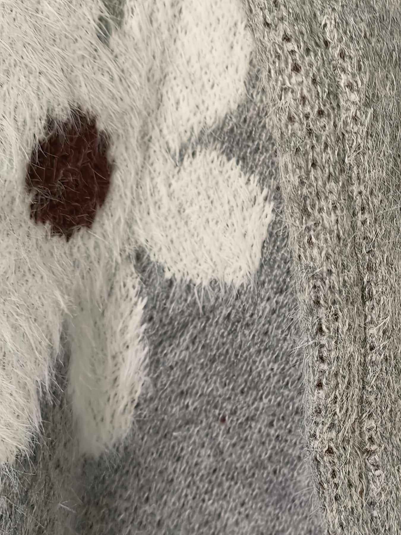 Ayollar uchun trikotaj V-yaka sviter, uzun qoʻl, o'simlik naqshli, kattaroq o'lcham, kuz-qish