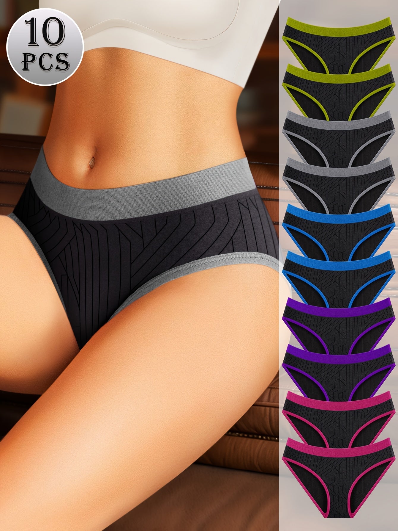 Women’s Low-Rise Briefs 10-Pack Nylon Blend Colorblock Medium Support