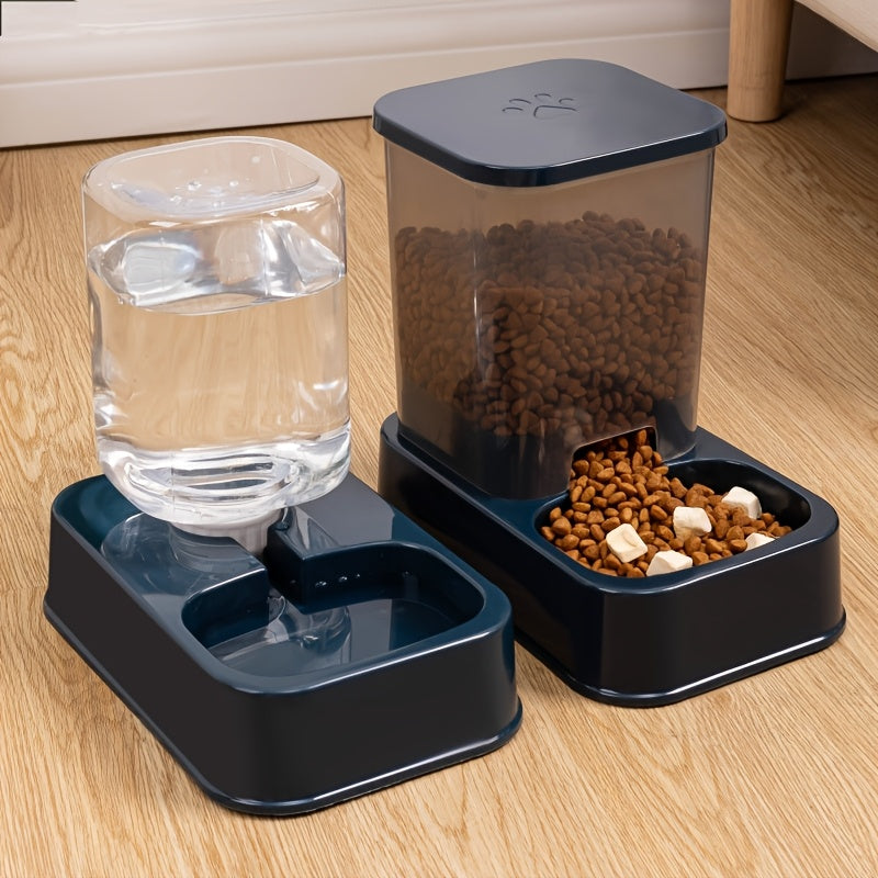 2-in-1 Pet Feeder and Water Dispenser for Cats and Dogs Durable Plastic No Batteries Needed