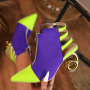 Women Glow-in-the-Dark Pointed Toe High Heels Vibrant Purple Neon Green