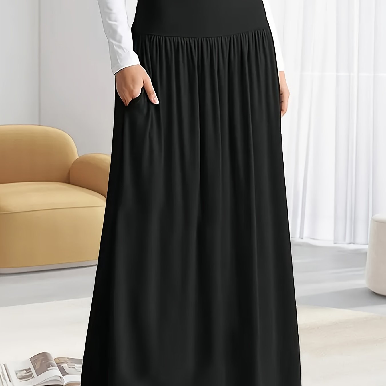 Women's Plus Size Solid Color High Waist Skirt for Spring Summer Casual