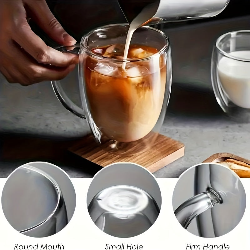 Ikki devorli yuqori borosilikat shisha chashka - Choy, Qahva, Sut va Sharbati uchun mukammal | Uy yoki ofis uchun ajoyib sovg'a | Qulay tutqichi bo'lgan mustahkam ichimlik idishlari, 1 dona to'plami | Issiqlikka chidamli ergonomik tutqichli chashka