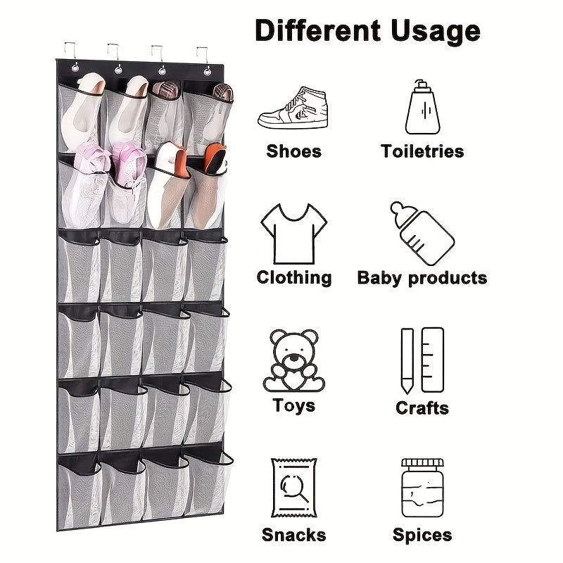 Over-the-Door Shoe Storage Bag with 24 Mesh Pockets for Closet Organization