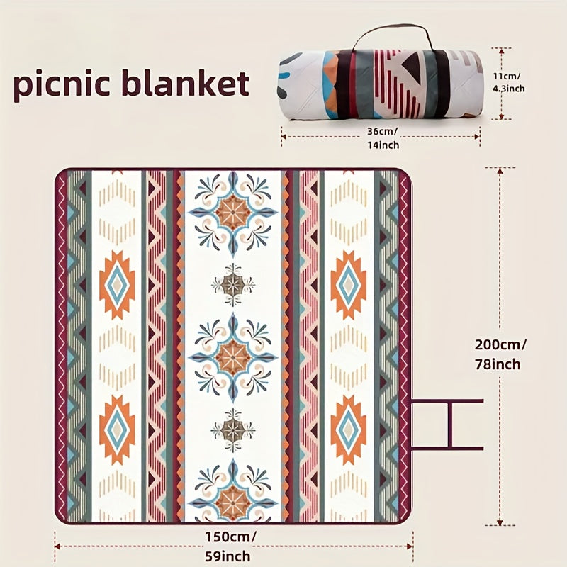 Bohemian Reversible Outdoor Picnic Blanket with Carry Bag for Camping Beach Hiking