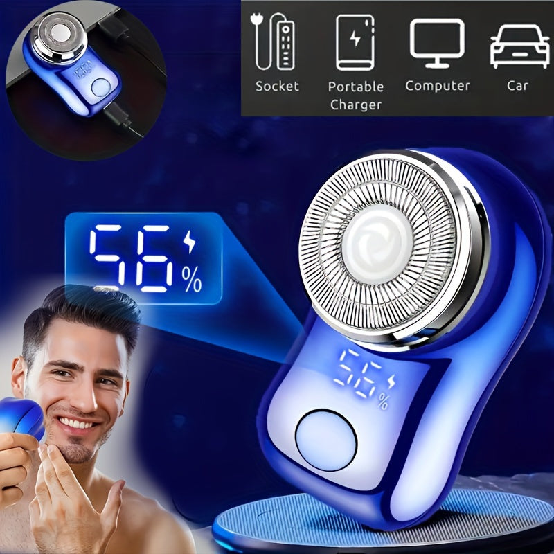 Карманный роторный бритва с LED-дисплеем, перезаряжаемый через USB, моющаяся стальная лезвие
