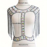 Cadena de hombro con gema acrílica luminosa y detalles de costura de cadena para discotecas