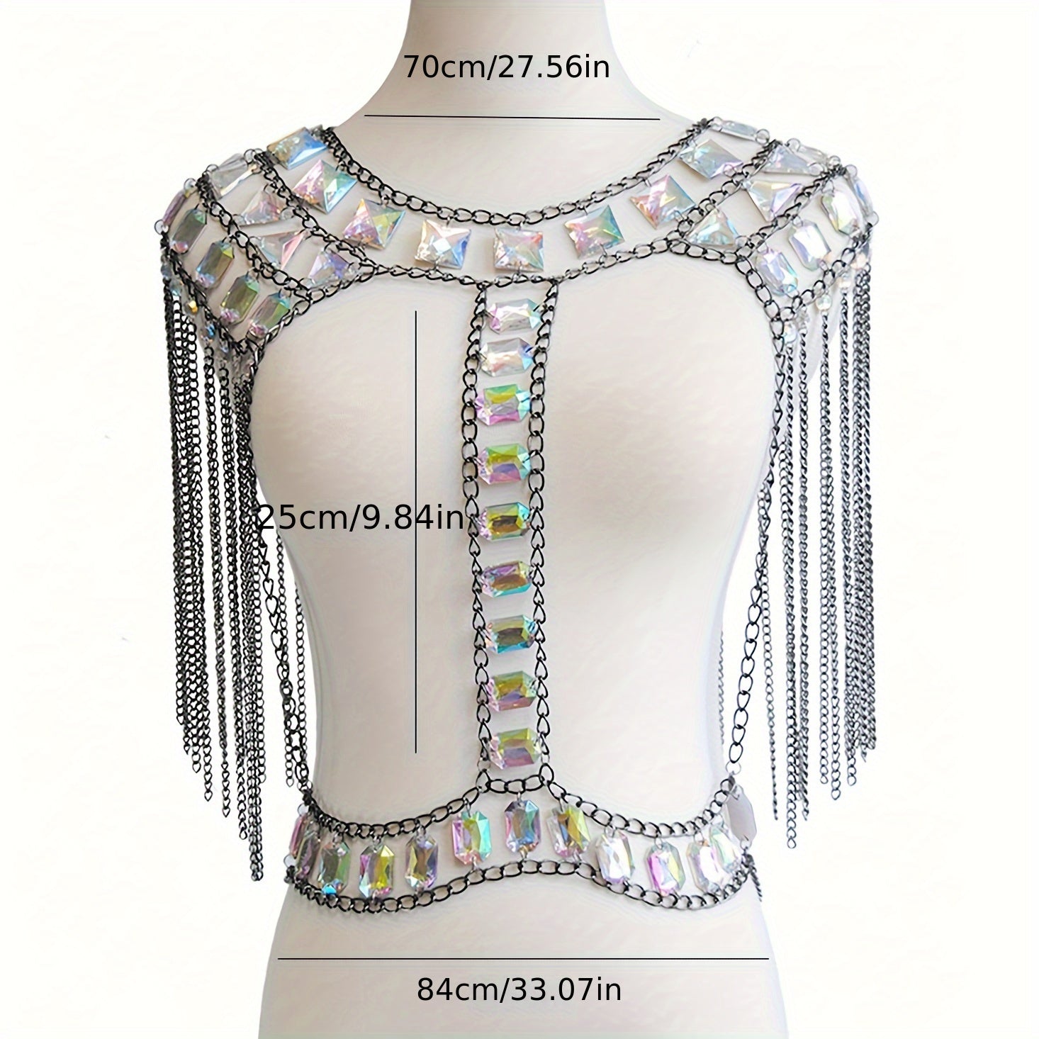 Cadena de hombro con gema acrílica luminosa y detalles de costura de cadena para discotecas