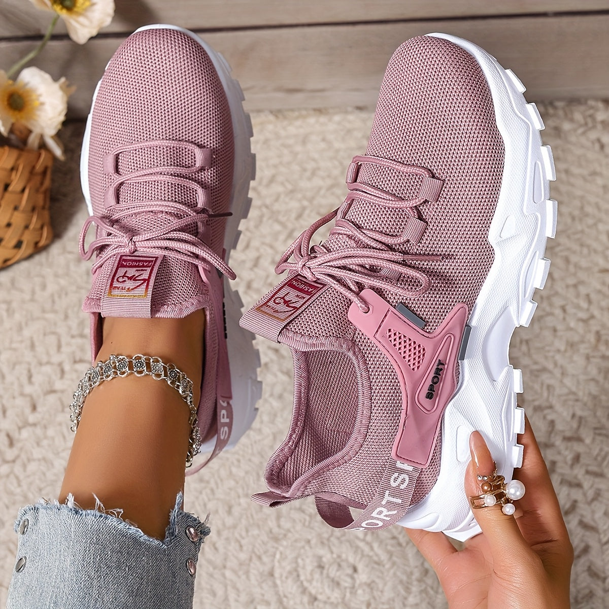 Women's Breathable Knit Sneakers Lightweight Casual Low-Top Running Shoes