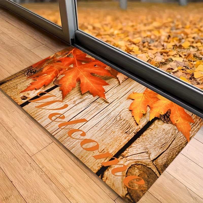 Fall Thanksgiving Doormat Autumn Maple Leaves Non-Slip Memory Foam Indoor Rug