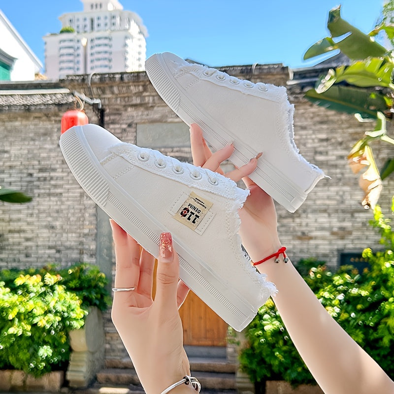 Solid Color Canvas Sneakers for Women with Platform Sole and Round Toe