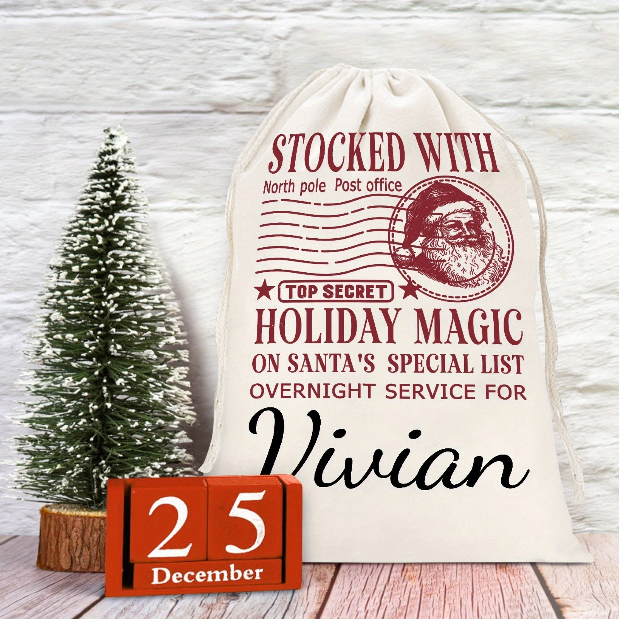Customized Christmas Santa Sack with Name Oversized Canvas Gift Bag with Drawstring Closure