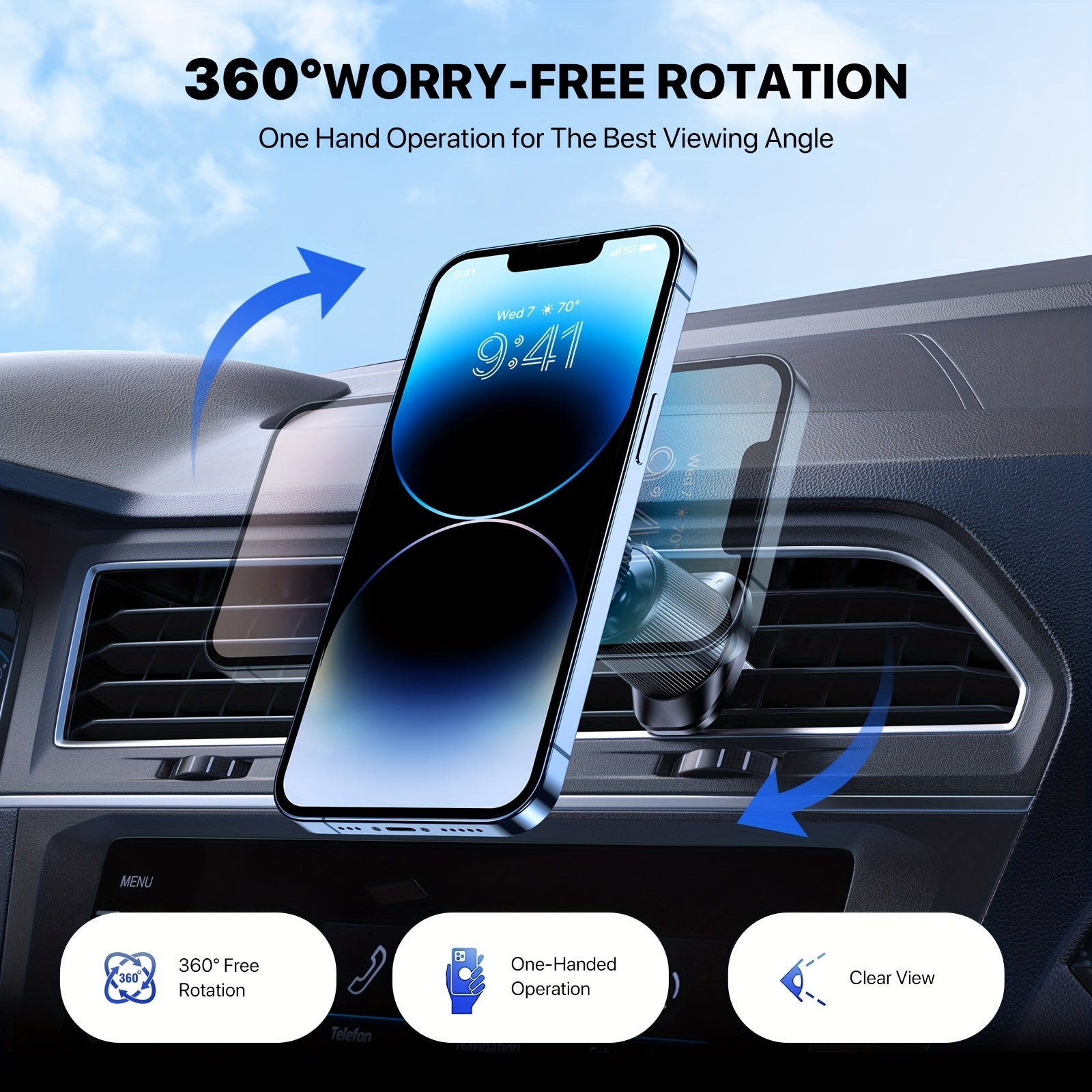 Магнитный автомобильный держатель для вентиляции с двойным крюком, надежный держатель для телефона, вращение на 360°