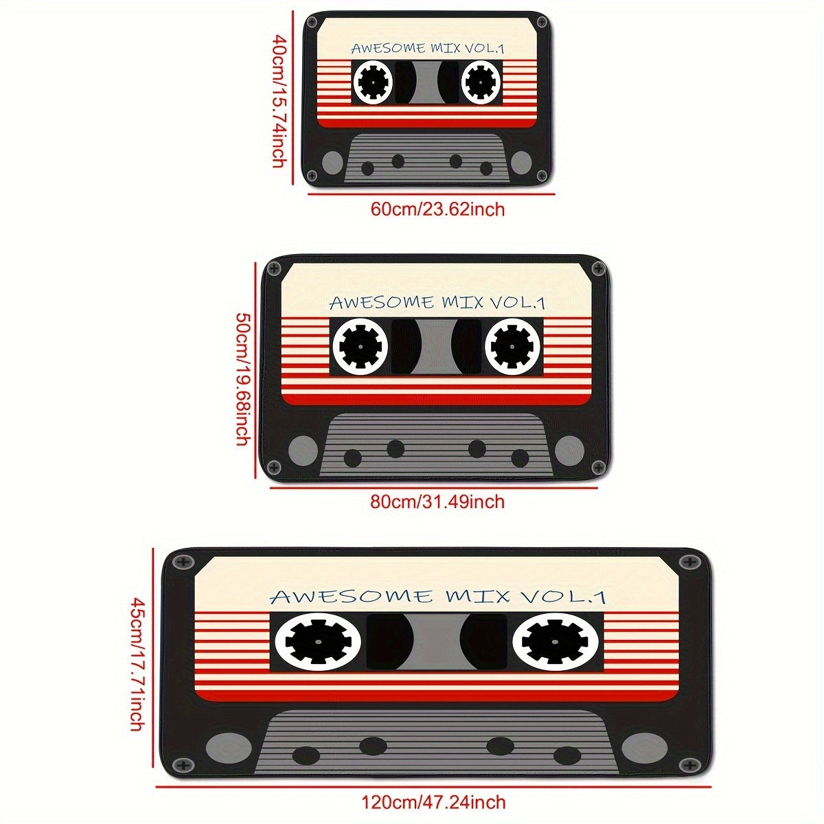 Alfombra de cocina antideslizante, absorbente y resistente a las manchas con diseño de casete rojo, en varios tamaños