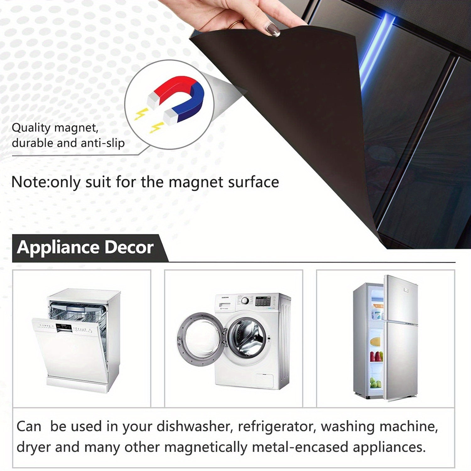 Cubierta magnética para lavavajillas con luz azul, a prueba de agua, resistente al calor, fácil de limpiar, etiqueta de metal 58.5x65 cm