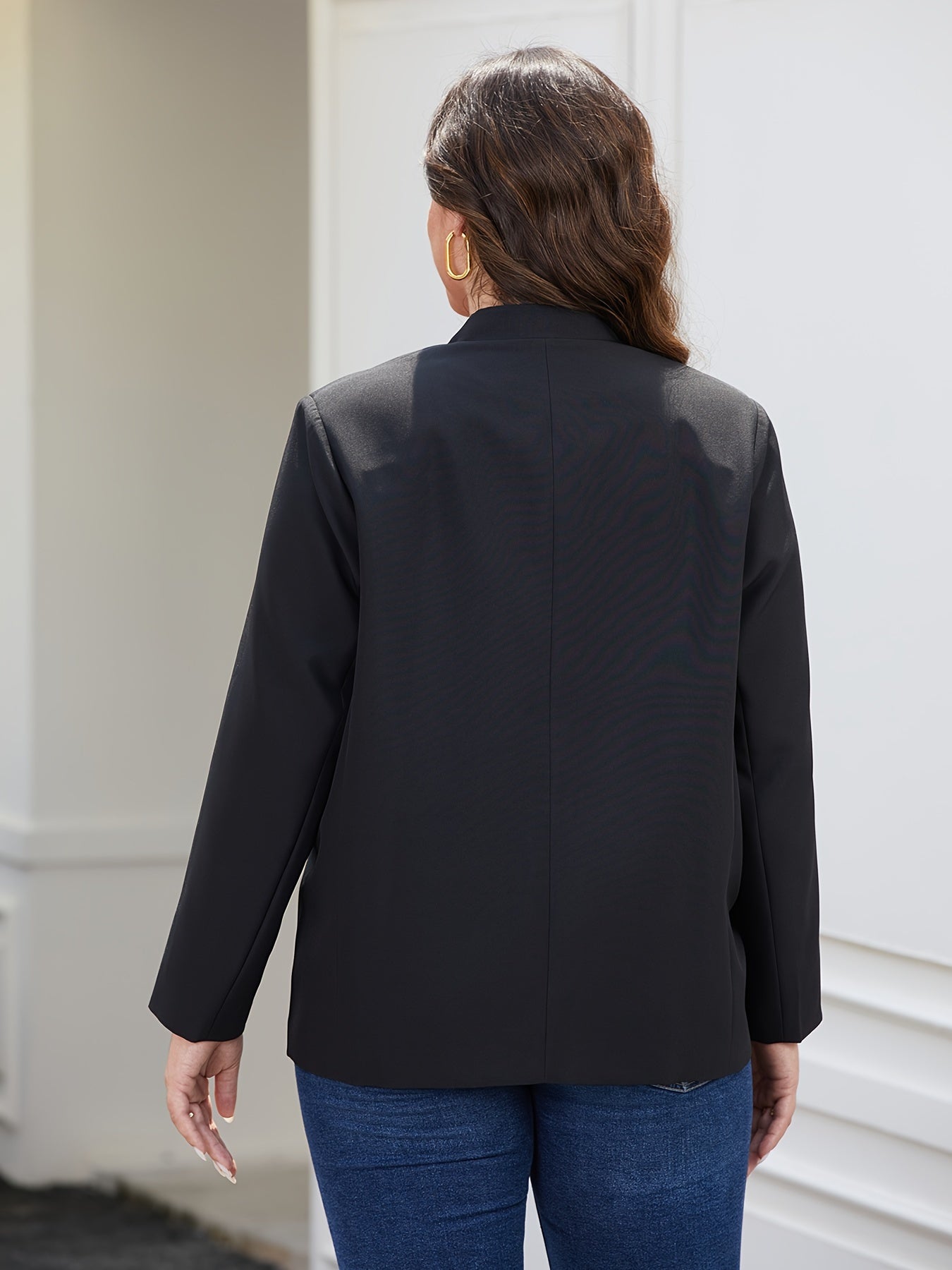 Plus Size Women's Casual Blazer Polyester Blend Deep V-Neck Office Jacket