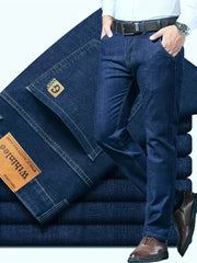 Men's Dark Blue Slim Fit Jeans Casual Pants for Autumn Winter All-Season
