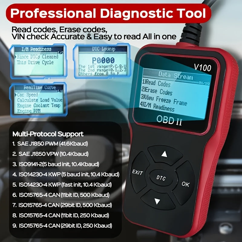 OBD2 Scanner Code Reader Diagnostic Tool for Vehicles with LCD Display