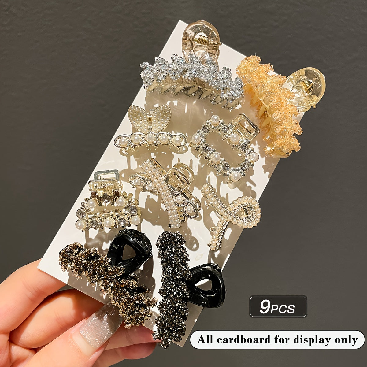 9pcs Women's Elegant Solid Color Alloy Hair Clips Small Rhinestone Accessories