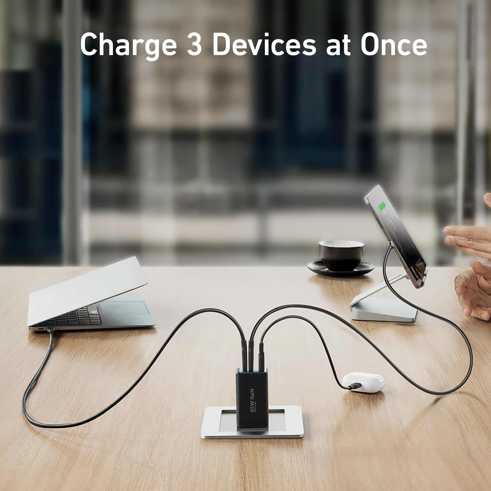 Быстрая зарядка GaN 65W USB C с 3 портами для ноутбуков, iPad, Galaxy, iPhone