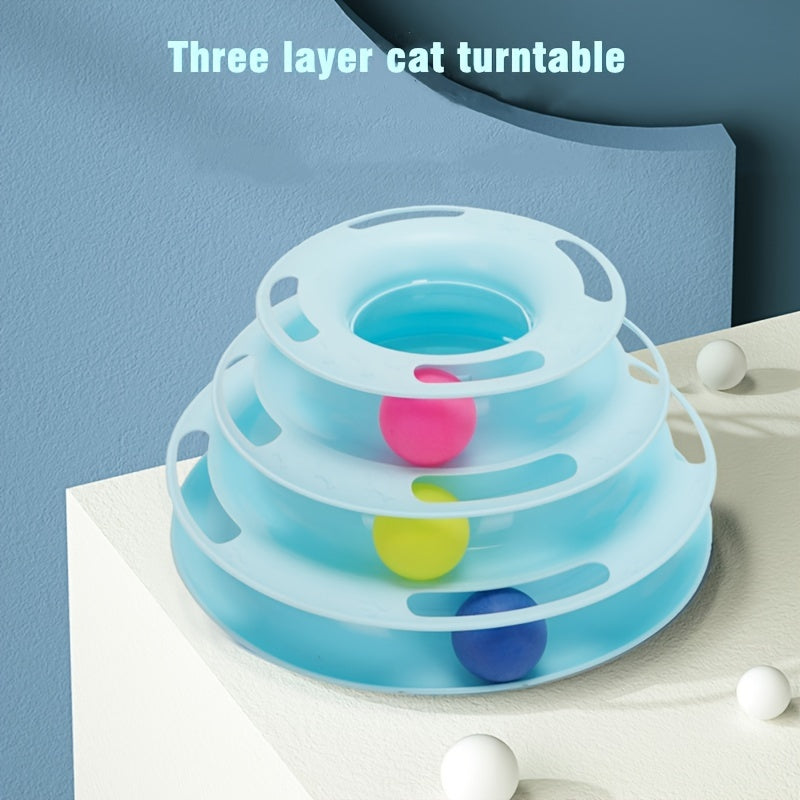 Three-Level Cat Toy Tower with Rotating Balls Durable Plastic No Batteries Included