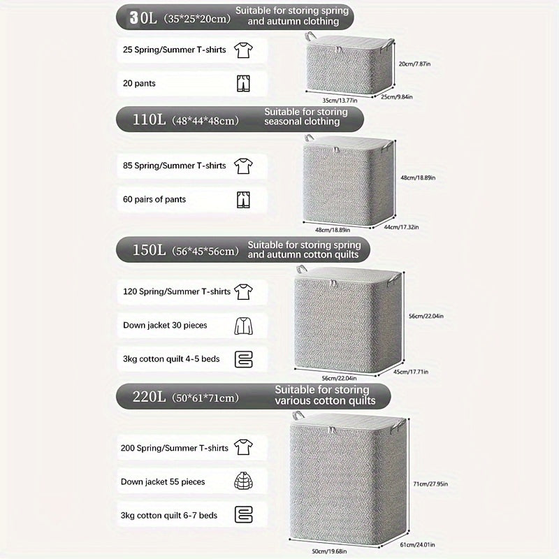 Fabric Storage Bags with Lids 4 Sizes for Clothes Bedding Toys Handles