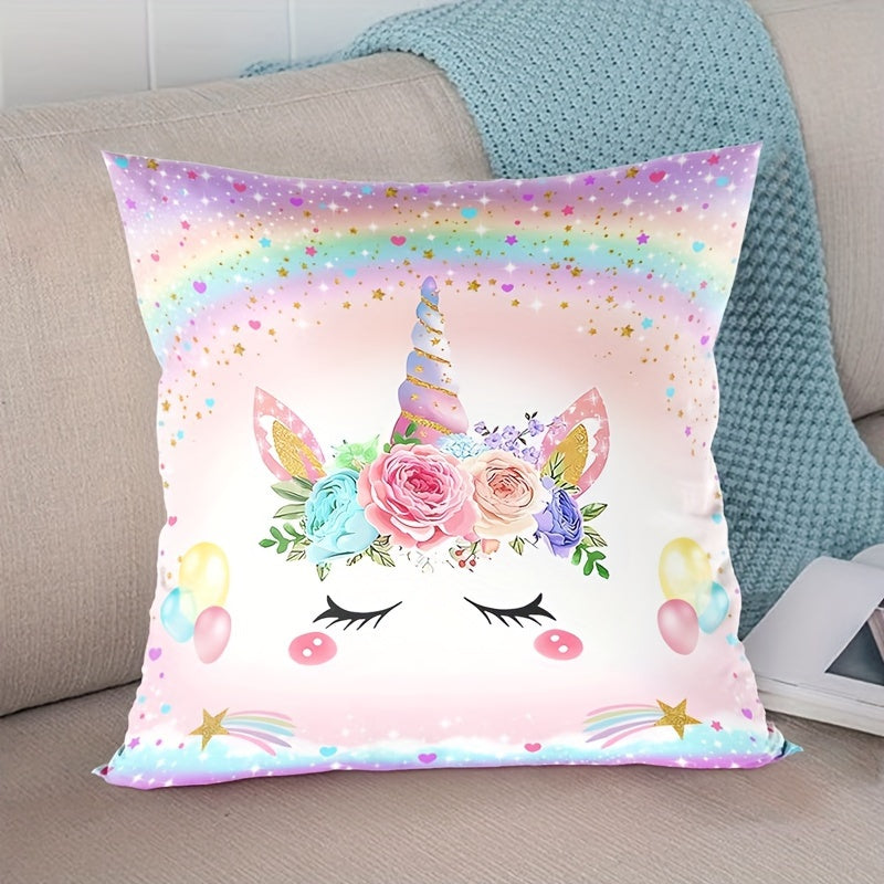 Funda de almohada con patrón de unicornio, de poliéster trenzado, cierre de cremallera, lavable a máquina, para dormitorio, sofá, decoración del hogar
