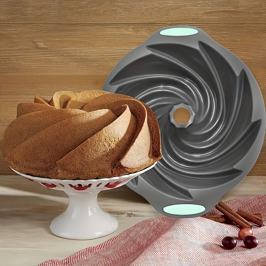 Grey Silicone Bundt Pan 28.45cm Non-Stick Cake Mold Oven Safe Baking Accessory