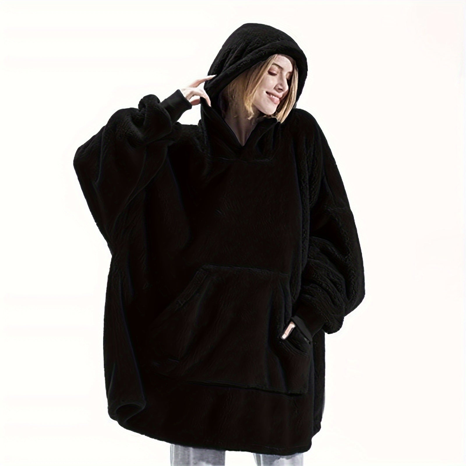 Unisex Wearable Blanket Hoodie Flannel with Pockets for Women and Men