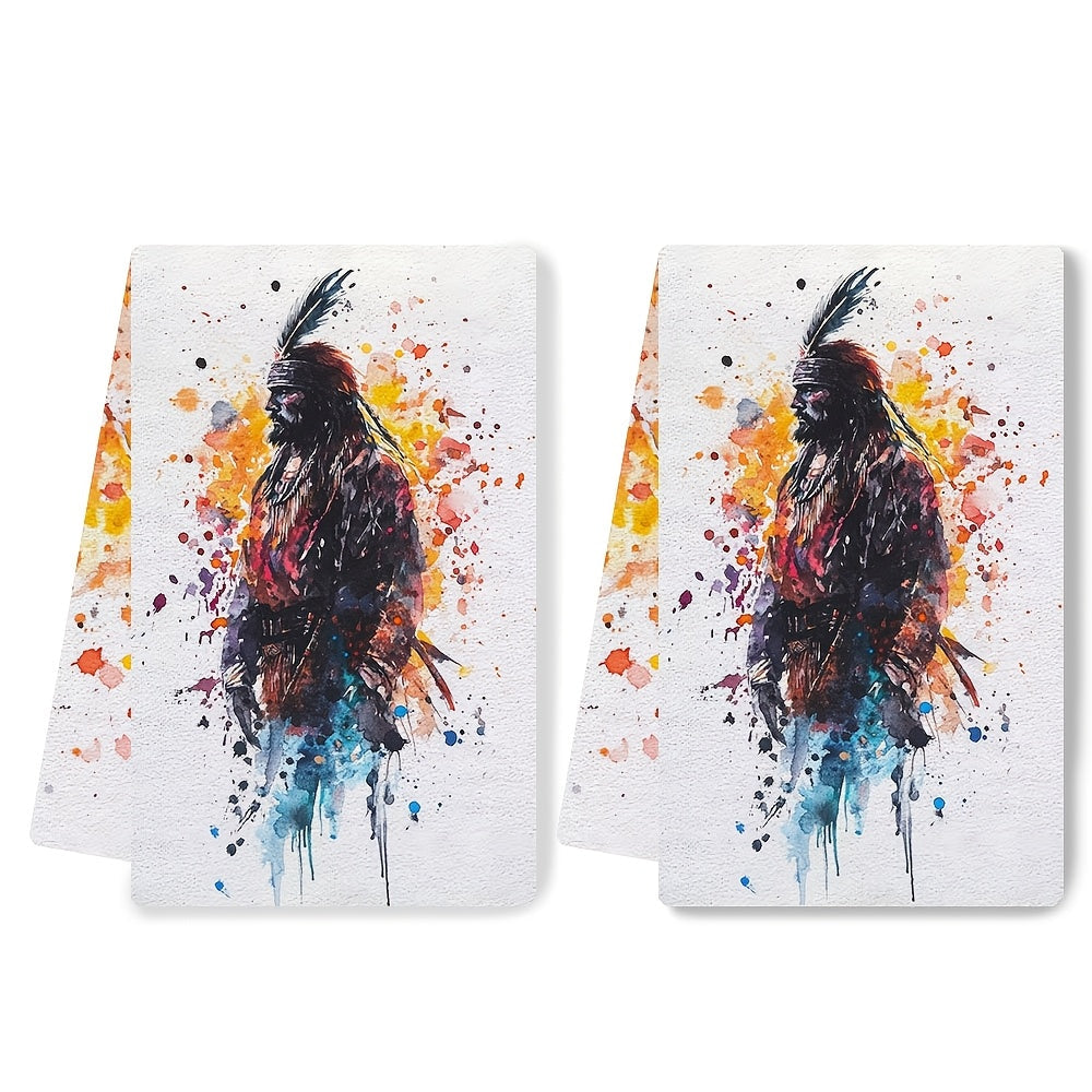Set of 2 Absorbent Kitchen Towels with Sitting Bull Quote, 40x60 cm