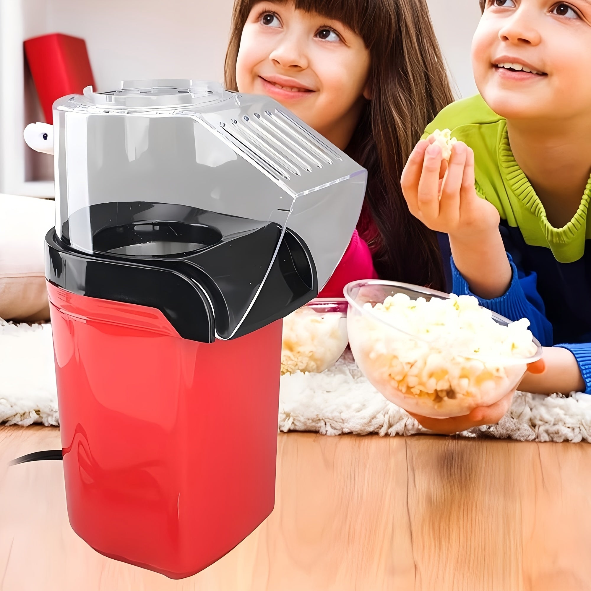 1200W Electric Popcorn Maker Oil-Less Red Black for Home Movie Nights Parties