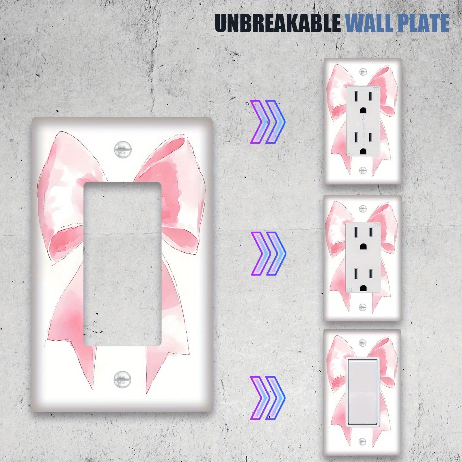 Pink Art Deco Wall Plate with Bow Design Reusable PC Material Decorative Outlet Cover for Bedroom Kitchen