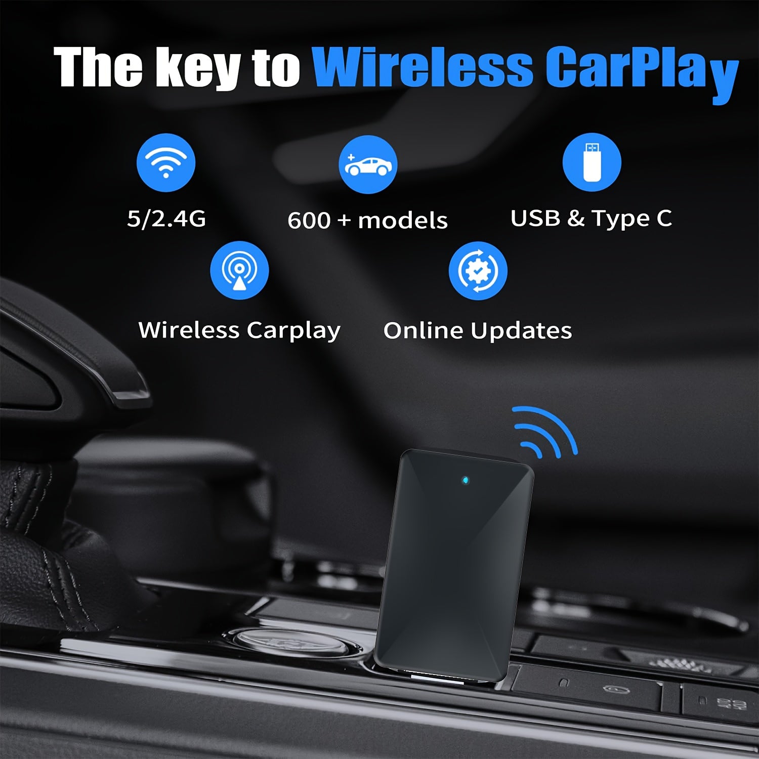 Wireless Carplay Android Auto Adapter for iPhone and Android Phones Low Latency Converts Wired to Wireless
