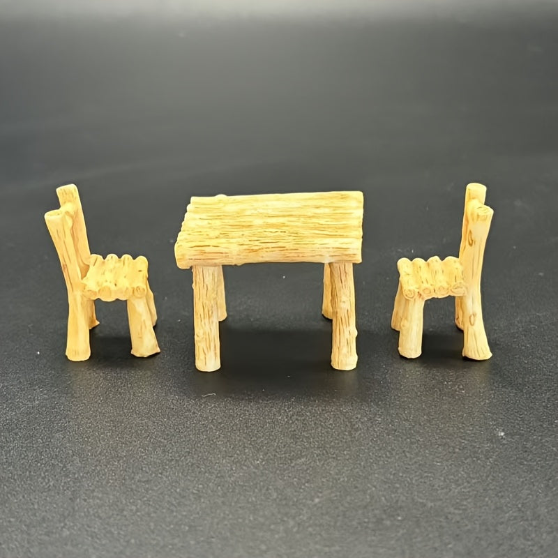 Mini Woodland Table and Chair Set, Rustic Fairy Garden Furniture, Indoor Outdoor Decor