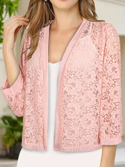 Plus Size Floral Lace Open Front Top Women's Long Sleeve Casual Spring Summer