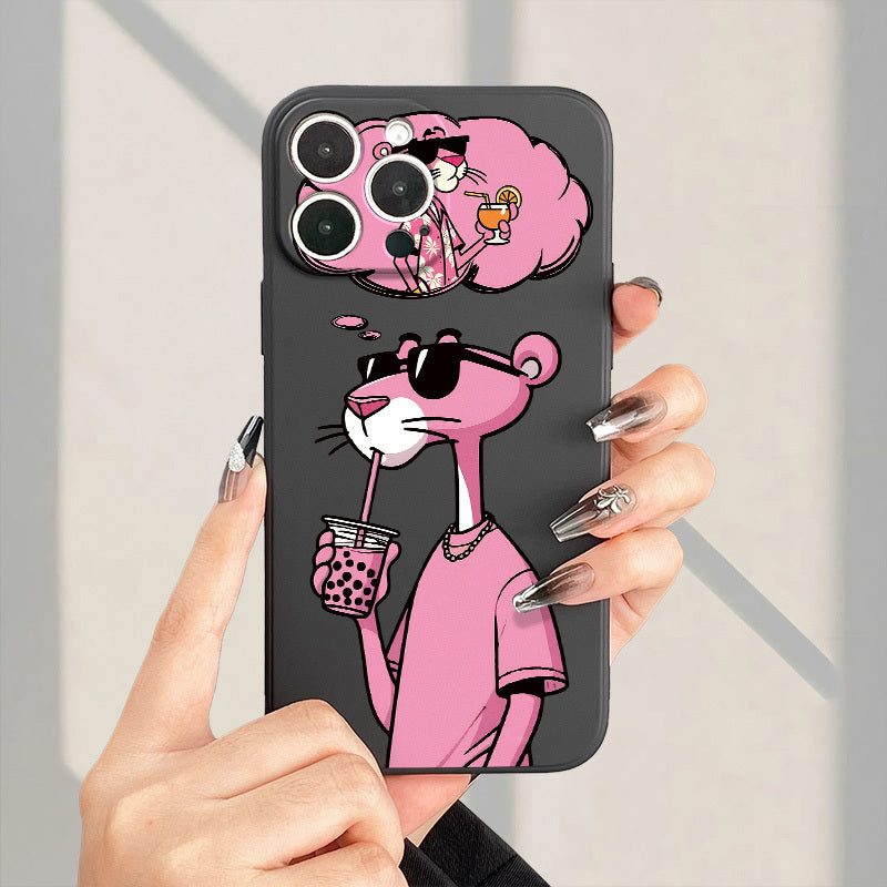 Pink Panther Silicone Phone Case for All iPhone Models Couples Protective Cover